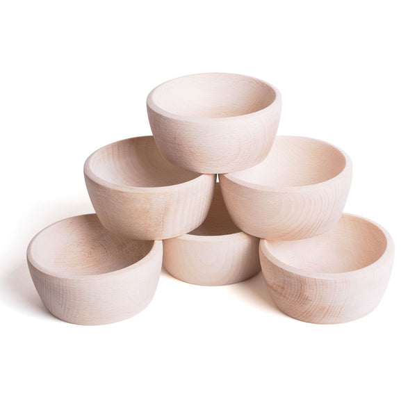6 Wooden Natural Bowls