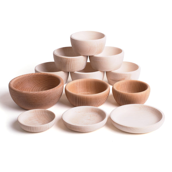 12 Wooden Natural Bowls