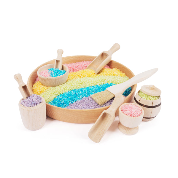 Montessori Sand Tray with Flashcard Holder and Flashcards | Play Sand & Wooden Stylus | Wooden Hexagon Tray | Sensory Bin | Tactile & Sensory Toys 